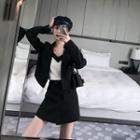 Color Block Camisole Top / Cropped Double-breasted Blazer / High Waist Skort