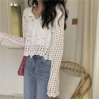 Zip Pointelle Knit Cardigan
