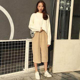 Cutout Sweater / Corduroy Midi Straight-fit Skirt
