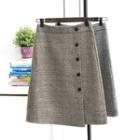 Button-detail Gingham Mini Skirt