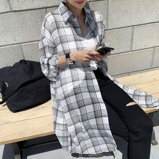 Plaid Longline Shirt Black - One Size