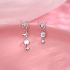 Butterfly Faux Cat Eye Stone Asymmetrical Alloy Dangle Earring 1 Pair - Silver - One Size