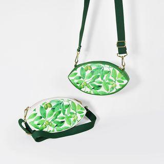 Leaf Print Oval Shape Crossbody Bag