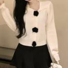 Flower Applique Cardigan Off-white - One Size