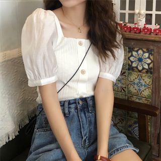 Short-sleeve Paneled Button Top