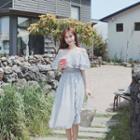 Off-shoulder Ruffle-trim Chiffon Dress