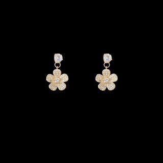Floral Drop Ear Stud 1 Pair - Gold Plating Needle - Earring - Gold - One Size