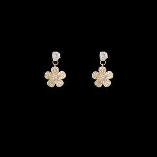 Floral Drop Ear Stud 1 Pair - Gold Plating Needle - Earring - Gold - One Size