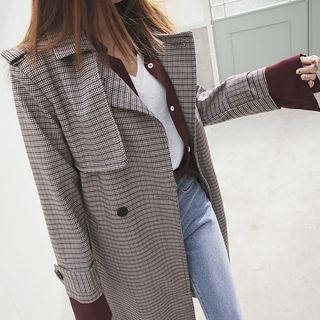 Plaid Long Trench Coat With Sash