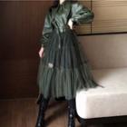 Faux-leather Mesh-panel Coat Dress