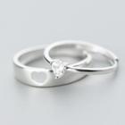 925 Sterling Silver Cutout Heart Ring / Rhinestone Heart Ring