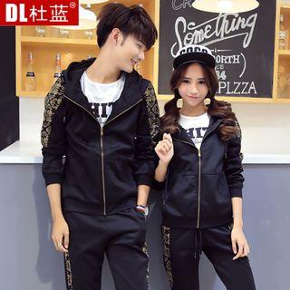 Couple Matching Printed Hooded Zip Jacket