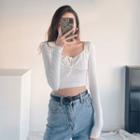 Tie-neckline Skinny Crop T-shirt