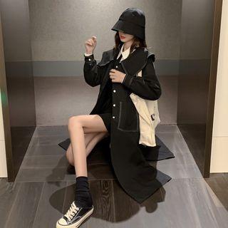 Long-sleeve Collared Mini A-line Dress / Button Trench Coat