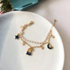 Rabbit Moon & Star Faux Pearl Layered Alloy Bracelet Gold - One Size