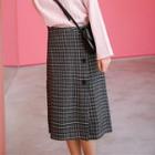 Tie-waist Gingham Woolen A-line Maxi Skirt