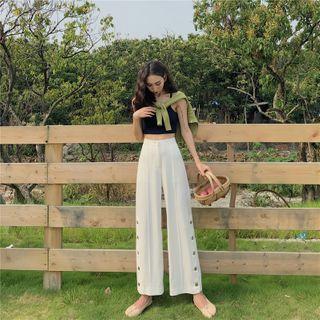 Button-up Cropped Wide-leg Pants