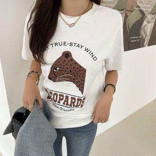 Short-sleeve Leopard Illustrated T-shirt