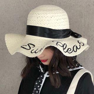 Bow Embroidered Straw Sun Hat