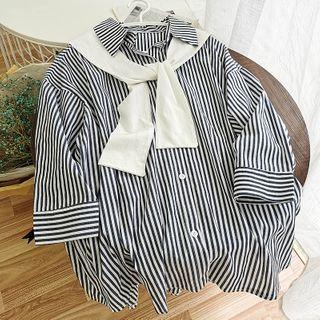 Shawl Collar Striped Shirt