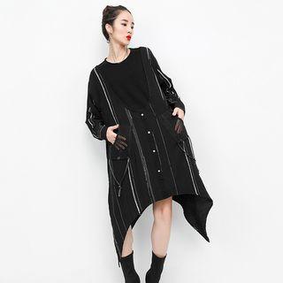 Asymmetric Striped Long-sleeve Dress Black - One Size
