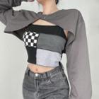 Cropped Sweatshirt / Checkered Cropped Camisole Top