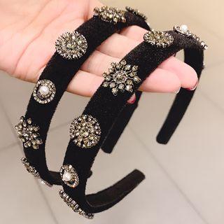 Faux Pearl Rhinestone Headband 01 - Black - One Size