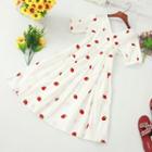 Strawberry Embroidered Short-sleeve A-line Dress Strawberry - White - One Size