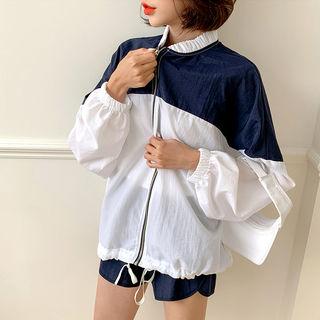 Shirred-neck Windbreaker Jacket
