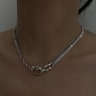 Chunky Chain Rhinestone Alloy Choker Y-296 - Silver - One Size