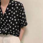 Short-sleeve Floral Print Open-collar Shirt