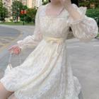 Long-sleeve Square-neck Crochet Lace Dress