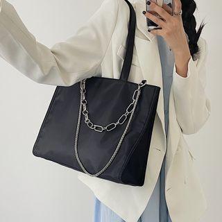 Chained Nylon Tote Bag Black - One Size