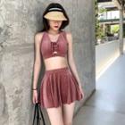 Set: Cross Back Bikini Top + Bottom + Swim Skirt