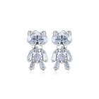 Fashion Cute Bear Stud Earrings With Cubic Zirconia Silver - One Size