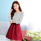 3/4-sleeve Check A-line Dress