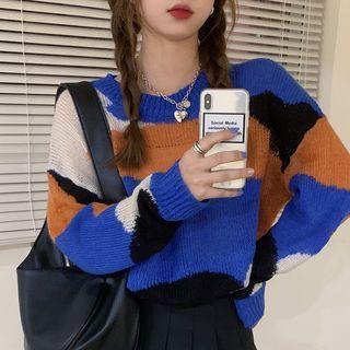 Color Panel Sweater Sapphire Blue - One Size