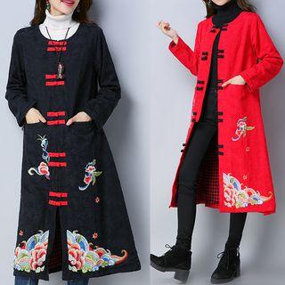 Embroidered Frog-button A-line Jacket