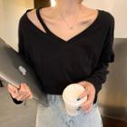V-neck Long-sleeve Off-shoulder Top