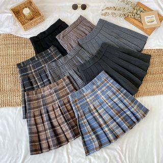 Plaid High-waist Tweed A-line Mini Skirt