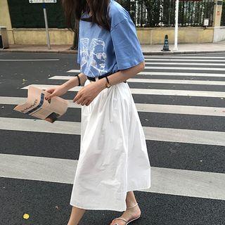 Printed Short-sleeve T-shirt / Midi Skirt