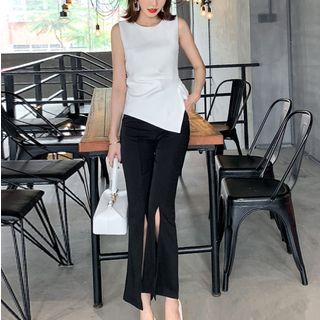 Asymmetric Tank Top / Slit Boot-cut Pants / Set