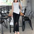 Asymmetric Tank Top / Slit Boot-cut Pants / Set