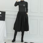 Mock Tow-piece Ribbed A-line Knit Dress One Size