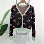 Long Sleeve Cherry Pattern Buttoned Cardigan