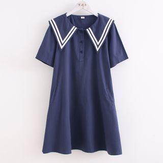 Short-sleeve Sailor Collar A-line Polo Dress