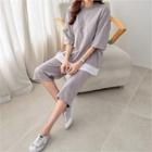 Set: Layered-hem T-shirt + Cropped Pants