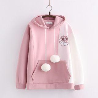Color Block Pompom Detail Hoodie
