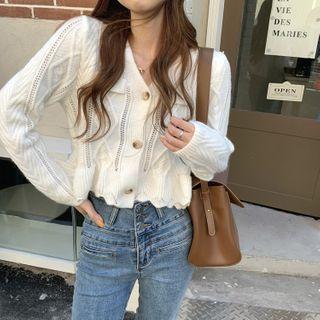 Perforated Cropped Cardigan As Figure - One Size
