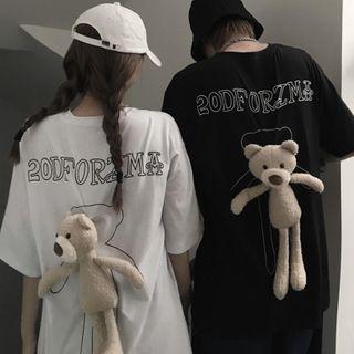 Short-sleeve Lettering T-shirt / Bear / Set